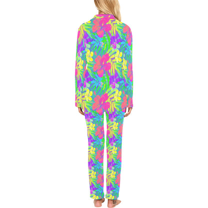 Neon Tropical Pattern Print Design A03 Women's Long Pajama Set