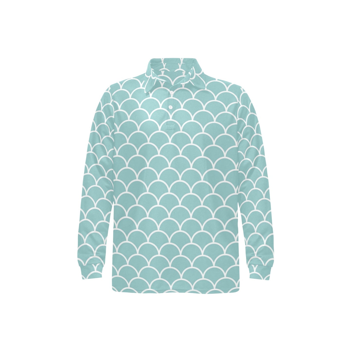 Scales Teal Pattern Print Design 02 Long Sleeve Polo Shirt For Men's