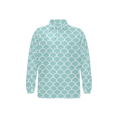 Scales Teal Pattern Print Design 02 Long Sleeve Polo Shirt For Men's
