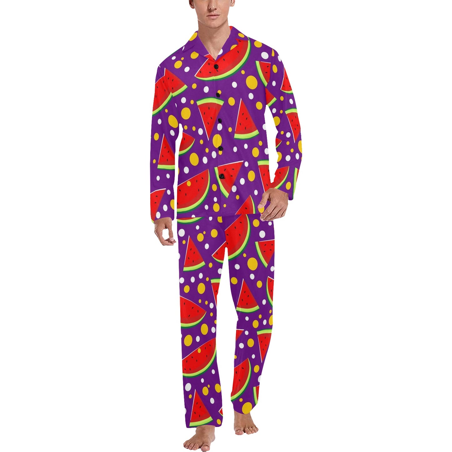 Watermelon Pattern Print Design WM010 Men's Long Pajama Set