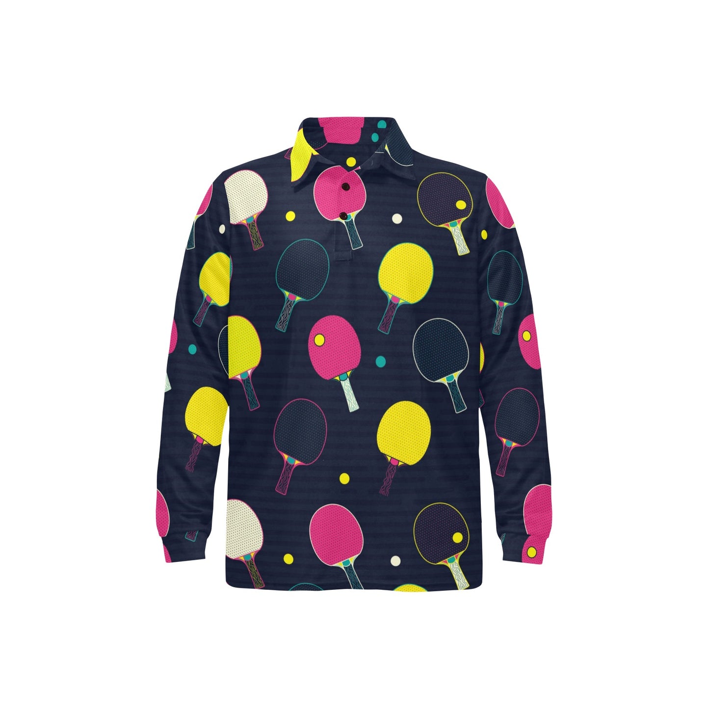 Ping Pong Pattern Print Design A04 Long Sleeve Polo Shirt For Men's