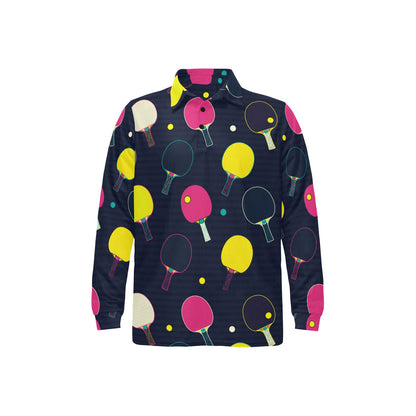 Ping Pong Pattern Print Design A04 Long Sleeve Polo Shirt For Men's