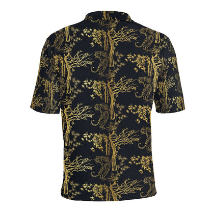 Tiger Gold Print Design LKS307 Men Polo Shirt
