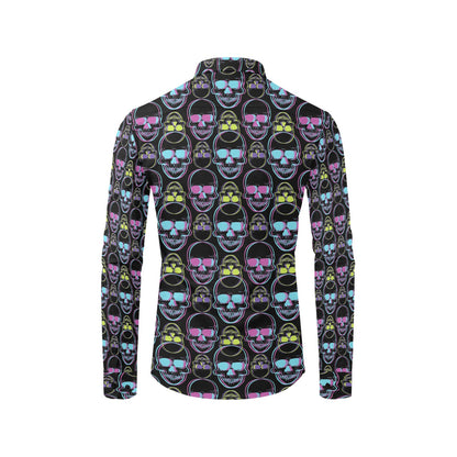 Skull 3D Colorful Print Design LKS309 Men's Long Sleeve Dress Shirt