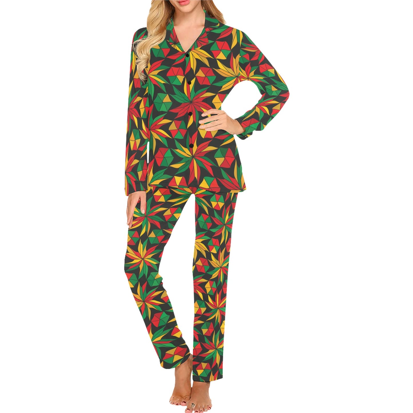 Rastafarian Pattern Print Design A03 Women's Long Pajama Set