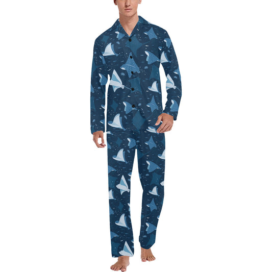 Manta Ray Pattern Print Design 02 Men's Long Pajama Set