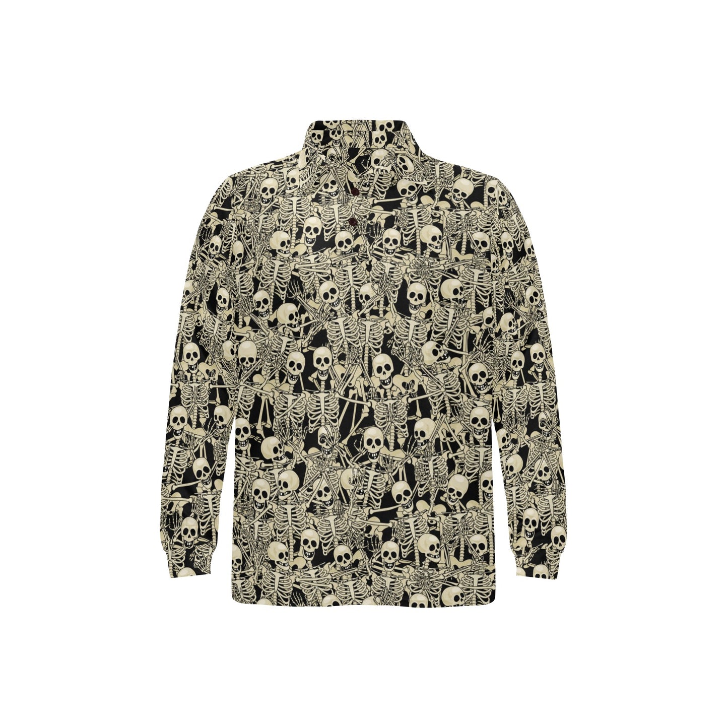 Skeleton Design Print Long Sleeve Polo Shirt For Men's
