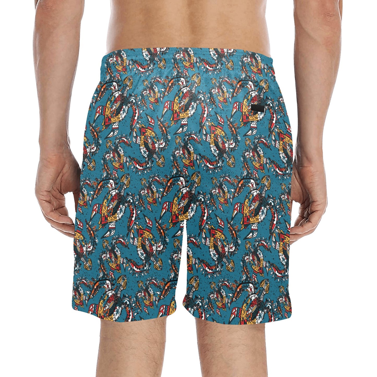 Sea Turtle Tribal Colorful Hand Drawn Men's Swim Trunks Beach Shorts