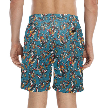 Sea Turtle Tribal Colorful Hand Drawn Men's Swim Trunks Beach Shorts
