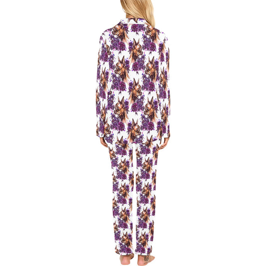 Chihuahua Purple Floral Women's Long Pajama Set