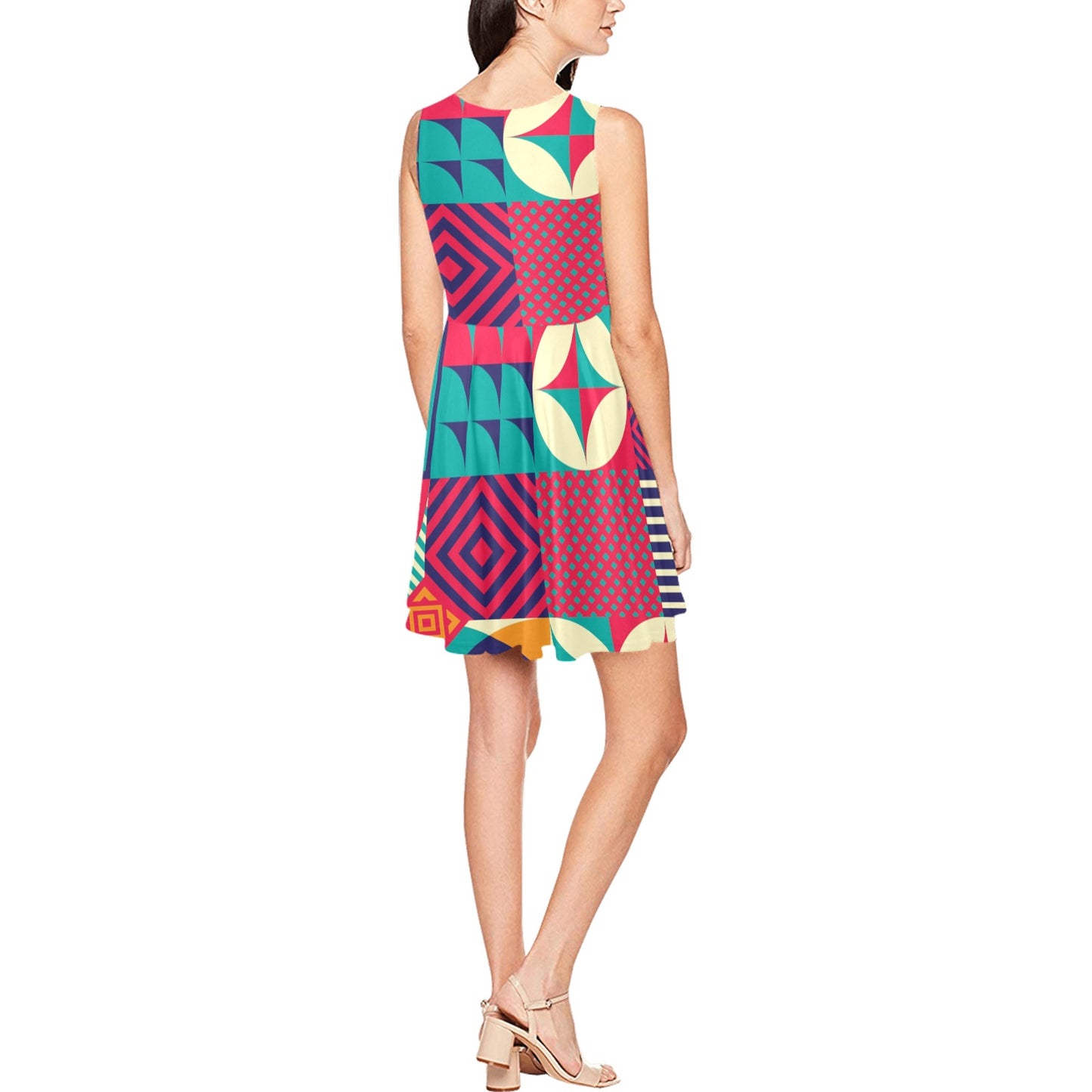 Mosaic Pattern Print Design 03 Sleeveless Dress