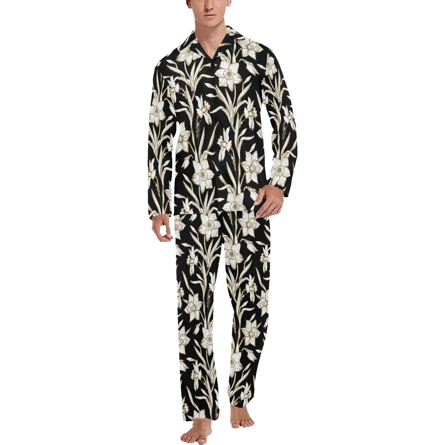 Daffodils Pattern Print Design DF06 Men's Long Pajama Set
