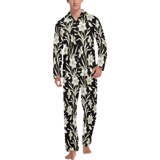 Daffodils Pattern Print Design DF06 Men's Long Pajama Set