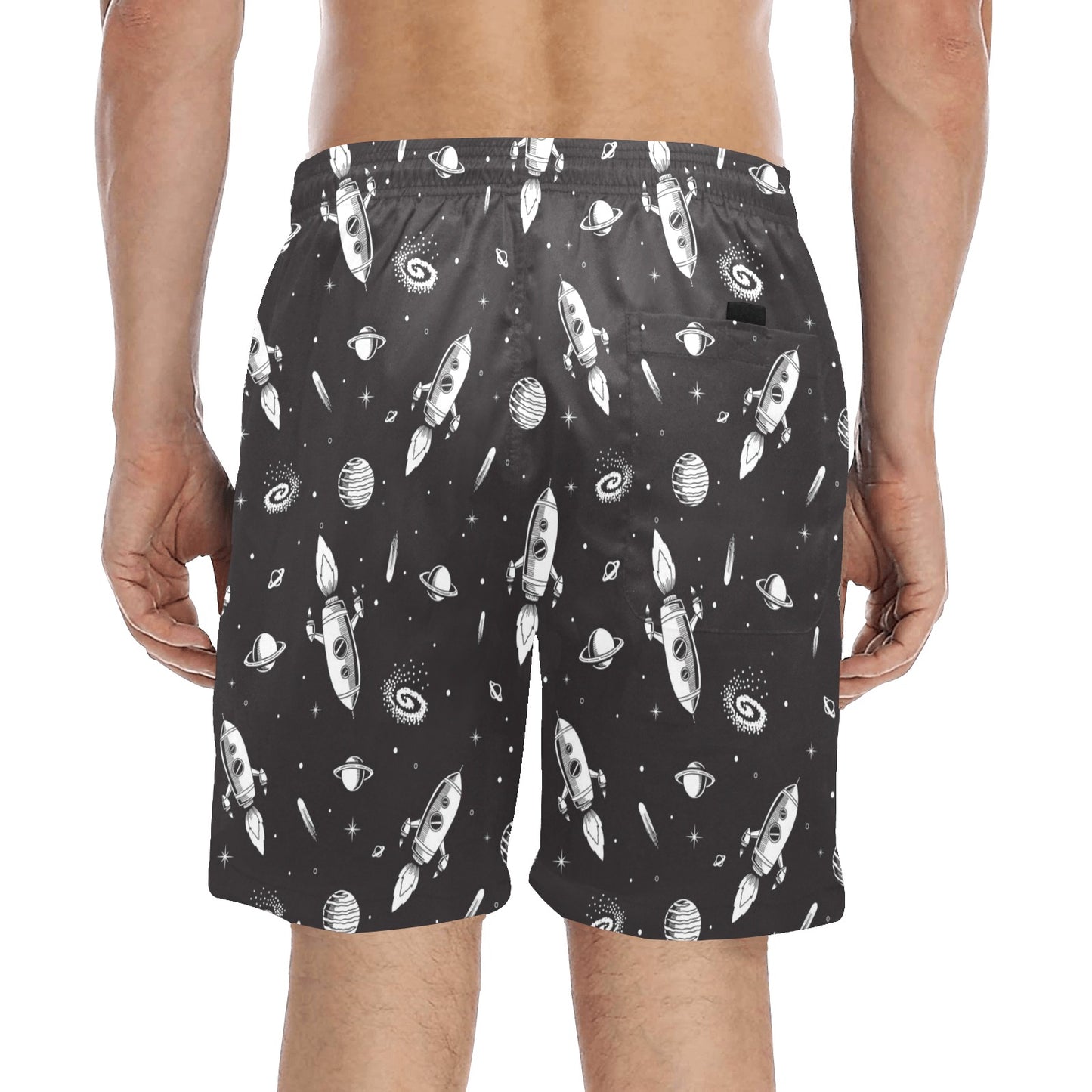 Space Rocket Print Design LKS303 Men's Swim Trunks Beach Shorts