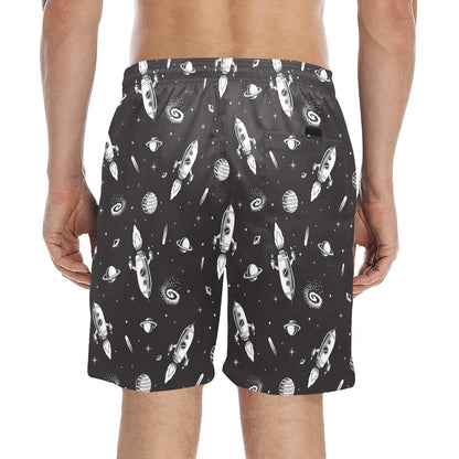 Space Rocket Print Design LKS303 Men's Swim Trunks Beach Shorts