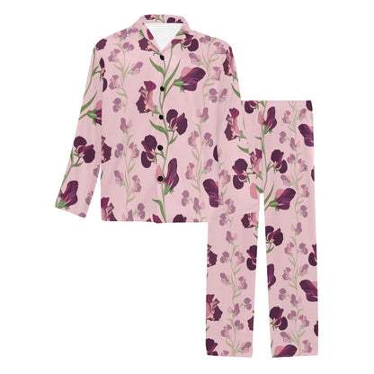 Peony Pattern Print Design PE09 Men's Long Pajama Set