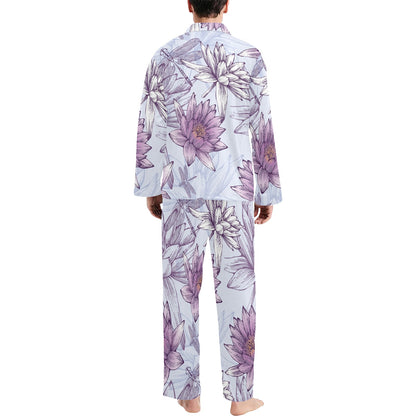 Water Lily Pattern Print Design WL01 Men's Long Pajama Set