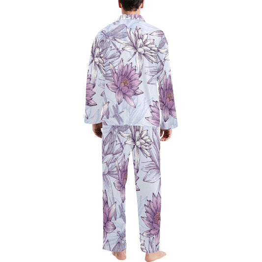 Water Lily Pattern Print Design WL01 Men's Long Pajama Set