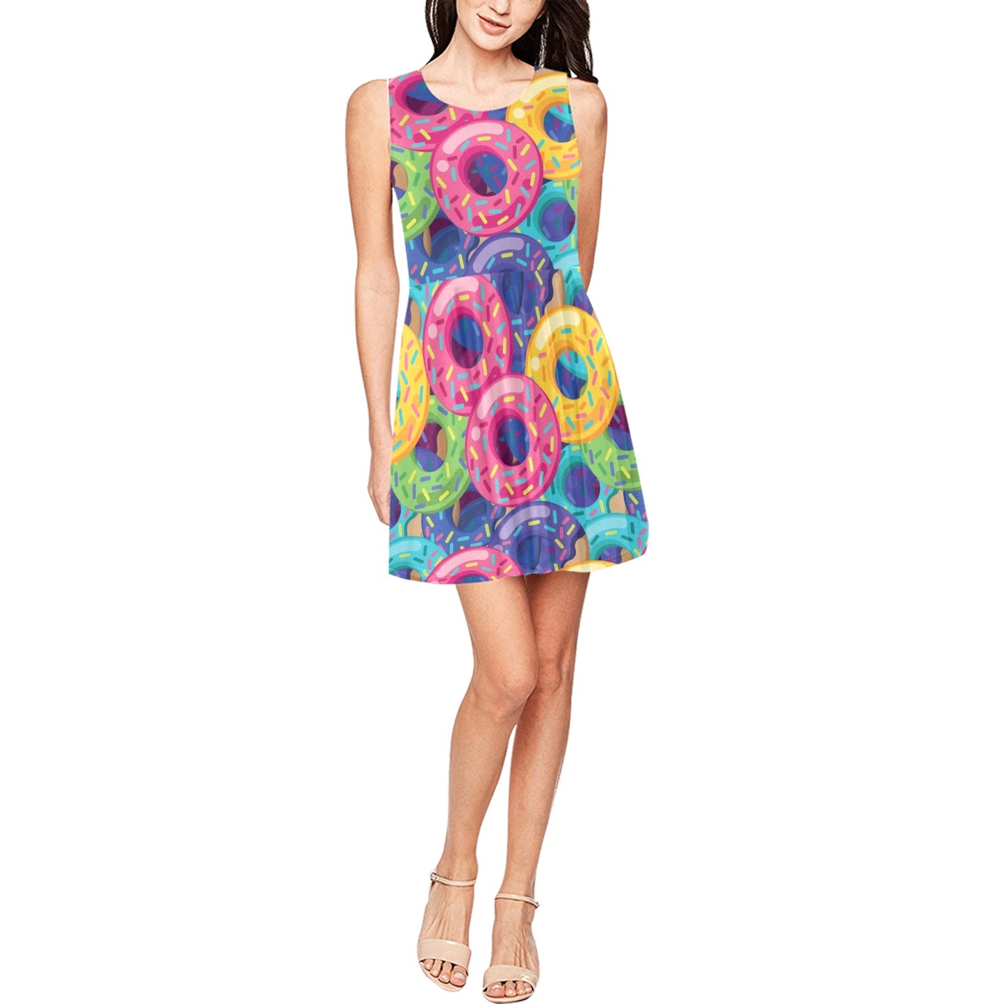 Donut Pattern Print Design DN010 Sleeveless Dress