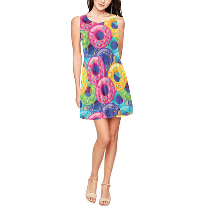 Donut Pattern Print Design DN010 Sleeveless Dress