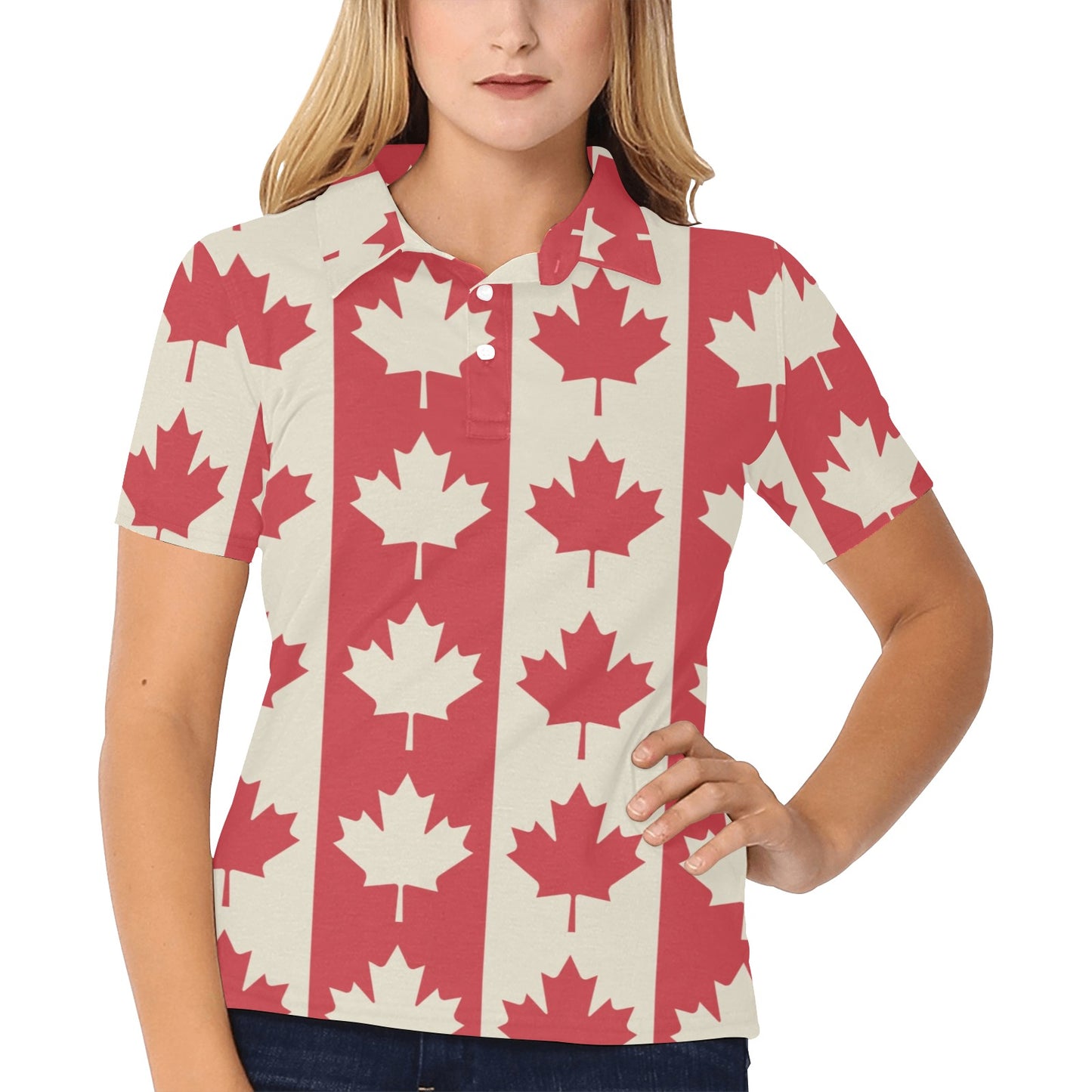 Maple Leaf Pattern Print Design 02 Women's Polo Shirt