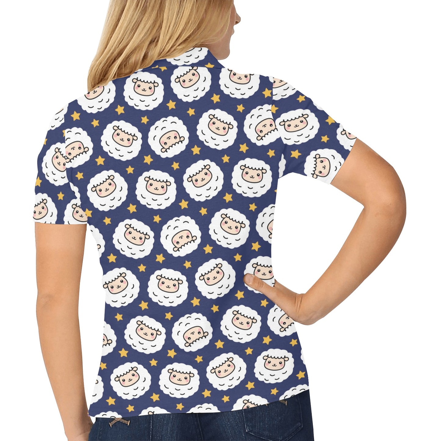 Sheep Print Design LKS402 Women's Polo Shirt