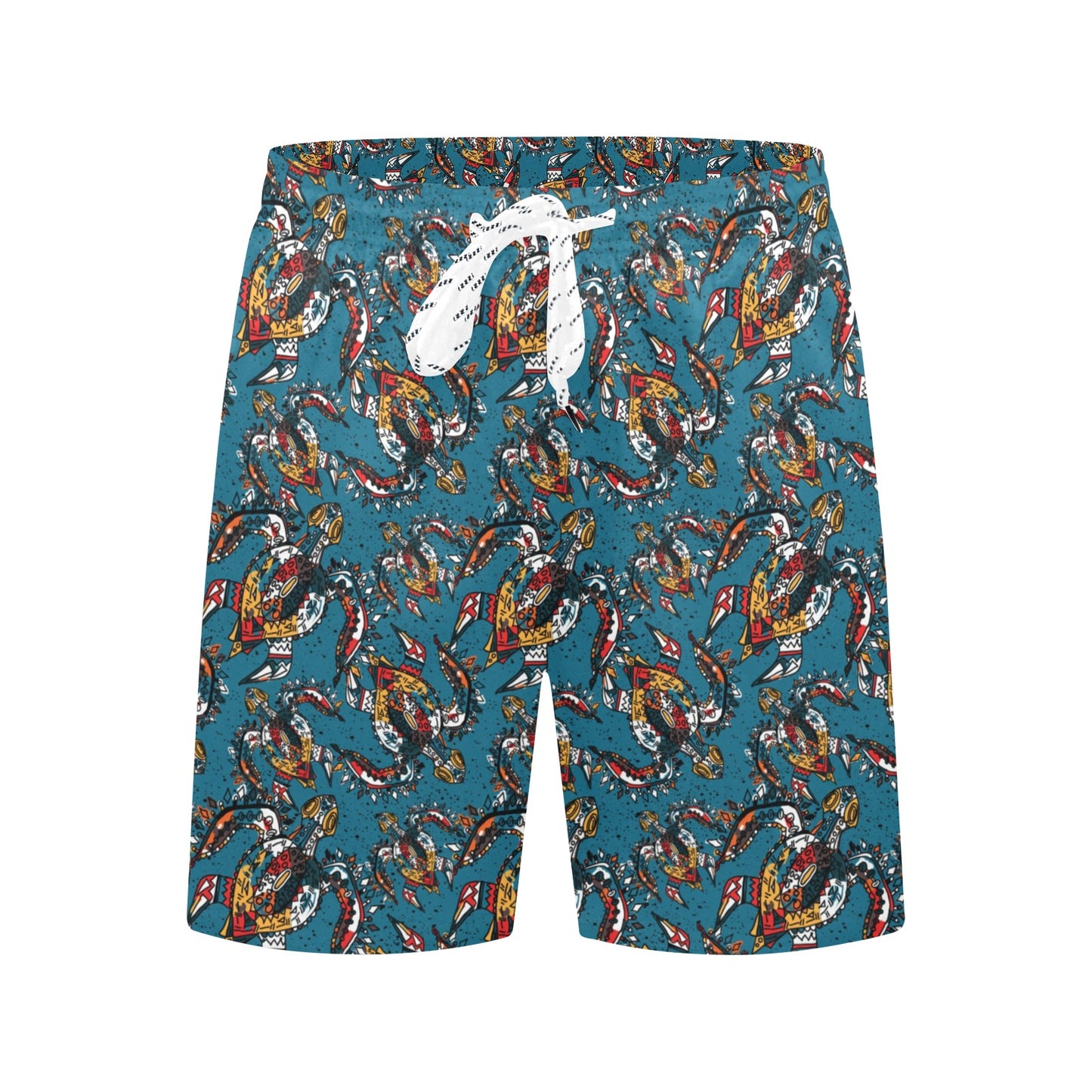Sea Turtle Tribal Colorful Hand Drawn Men's Swim Trunks Beach Shorts