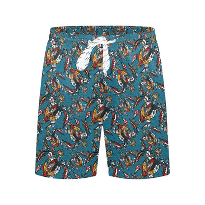 Sea Turtle Tribal Colorful Hand Drawn Men's Swim Trunks Beach Shorts