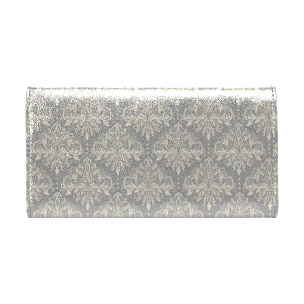 Damask Grey Elegant Print Pattern Women's Trifold Wallet