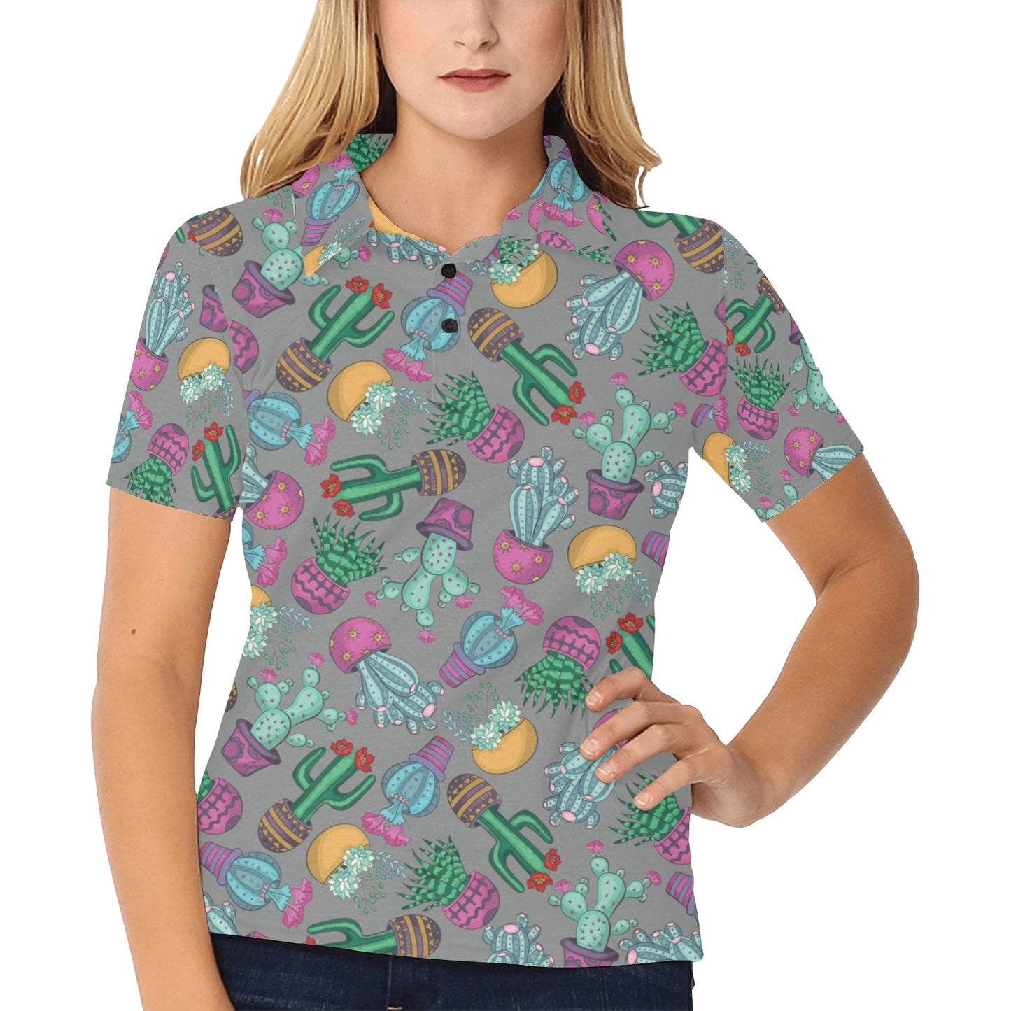 Cactus Colorful Print Pattern Women's Polo Shirt