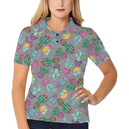 Cactus Colorful Print Pattern Women's Polo Shirt