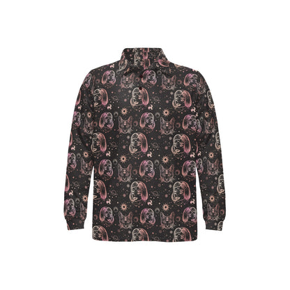 Third Eye Girl Cat Print Design LKS305 Long Sleeve Polo Shirt For Men's