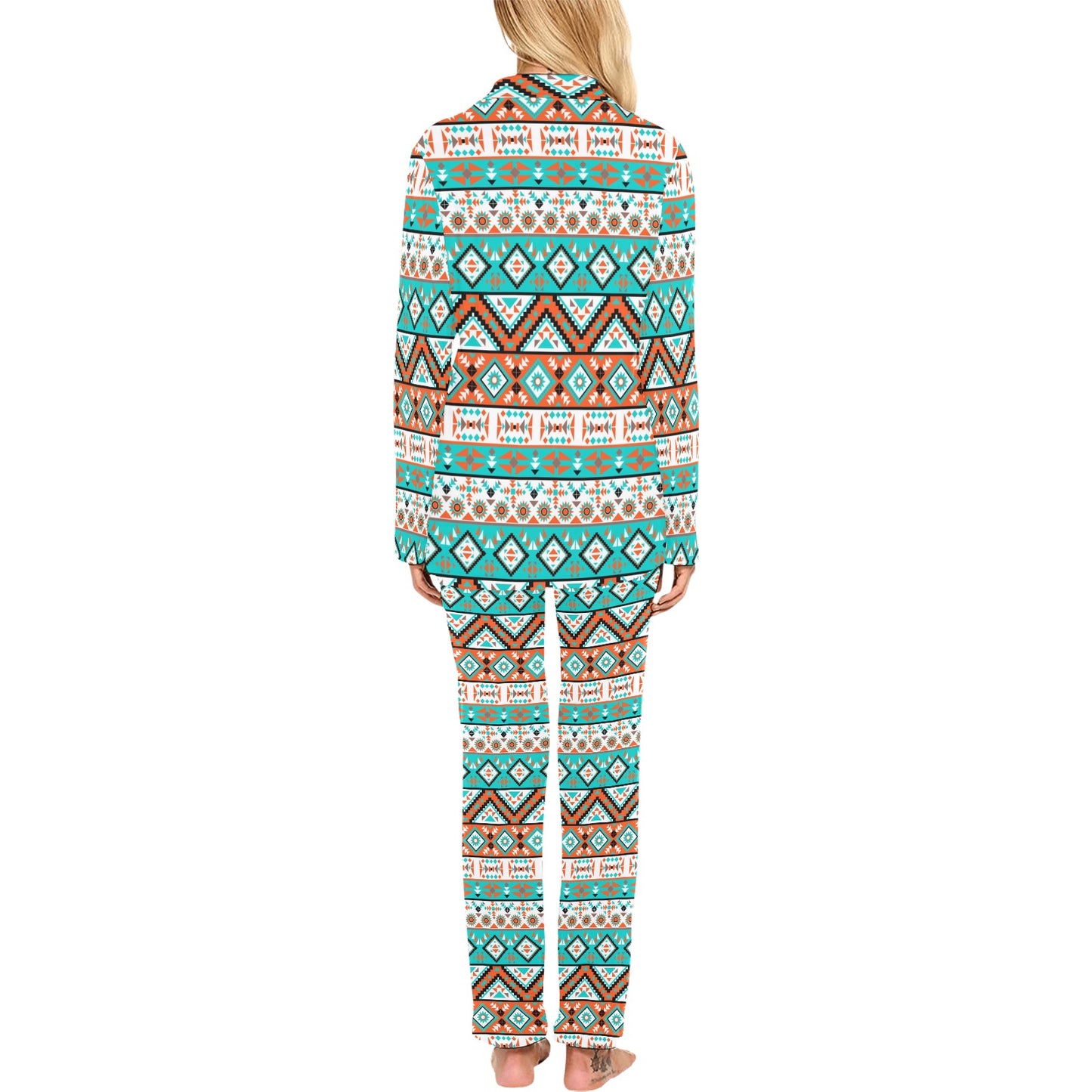 Navajo Style Print Pattern Women's Long Pajama Set