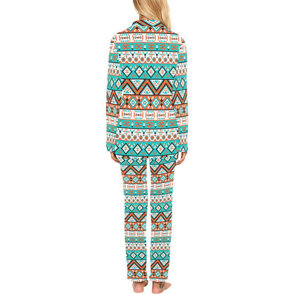 Navajo Style Print Pattern Women's Long Pajama Set