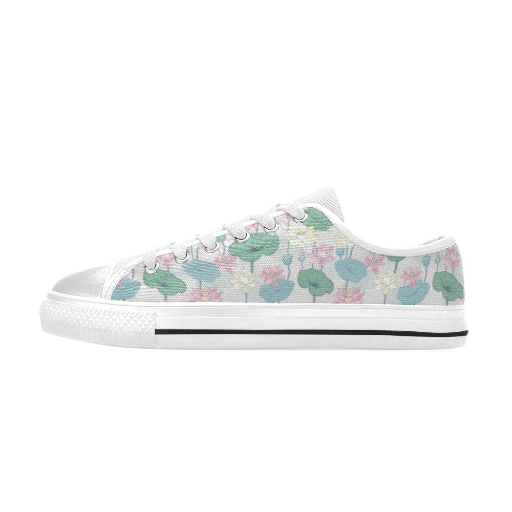 Water Lily Print Design LKS305 Women's White Low Top Shoes