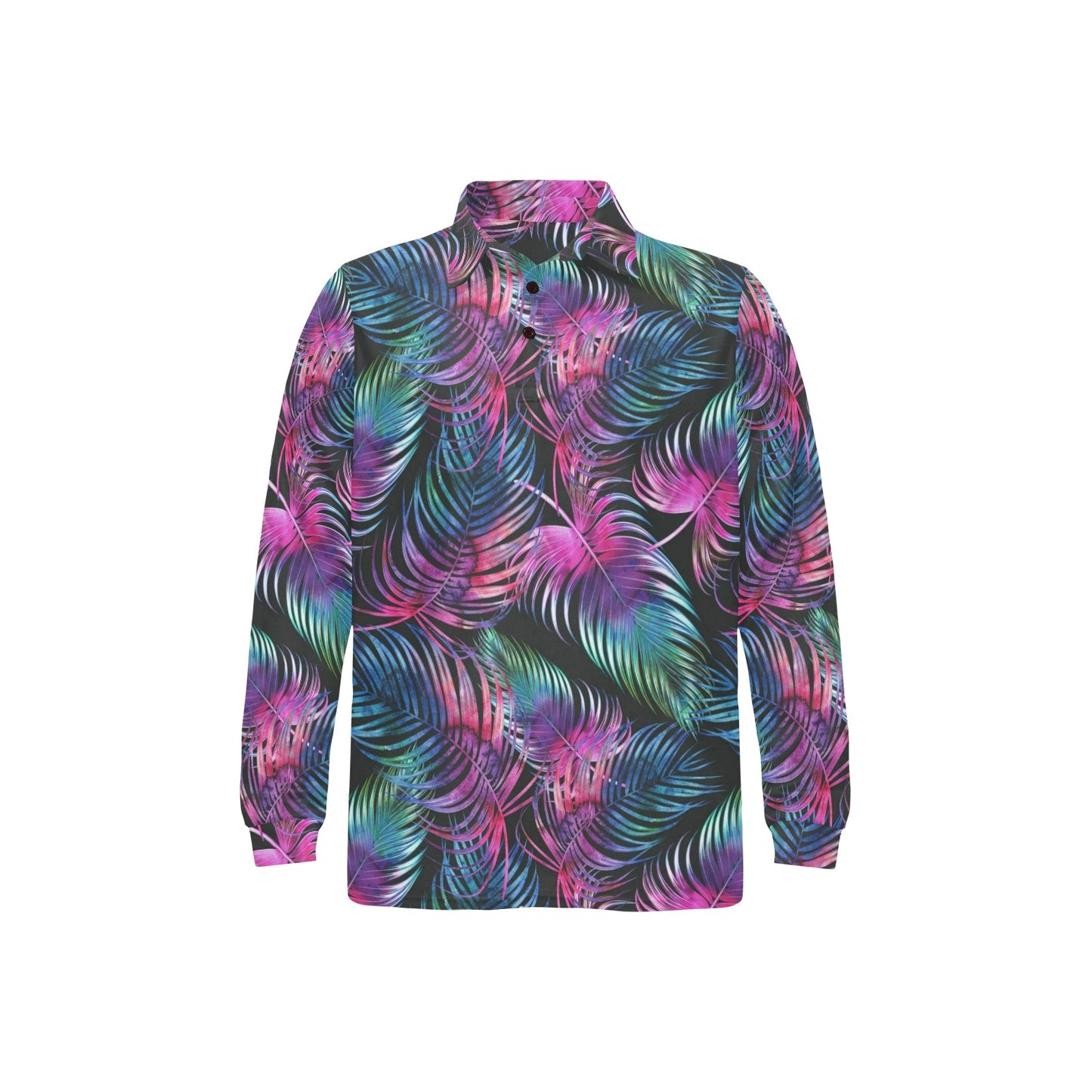 Palm Leaves Pattern Print Design PL010 Long Sleeve Polo Shirt For Men's