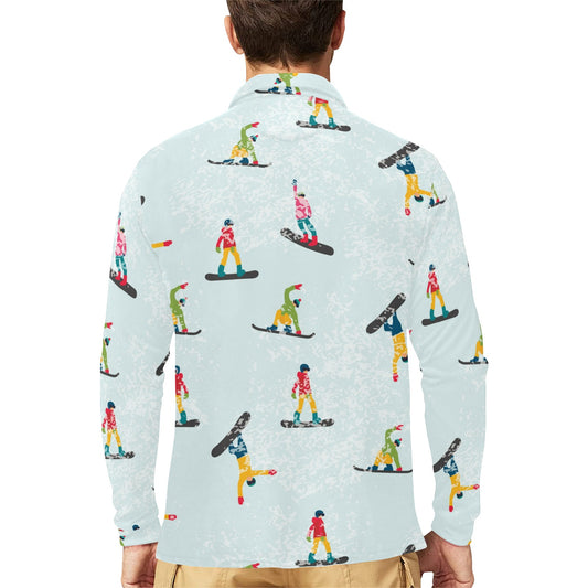 Snowboard Print Design LKS304 Long Sleeve Polo Shirt For Men's