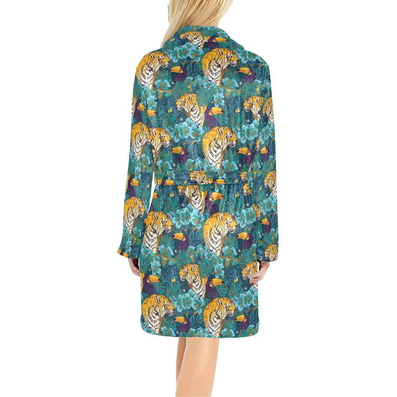 Tiger Tropical Print Design LKS301 Women's Fleece Robe