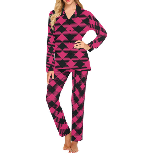 Buffalo check Pink Pattern Print Design 01 Women's Long Pajama Set