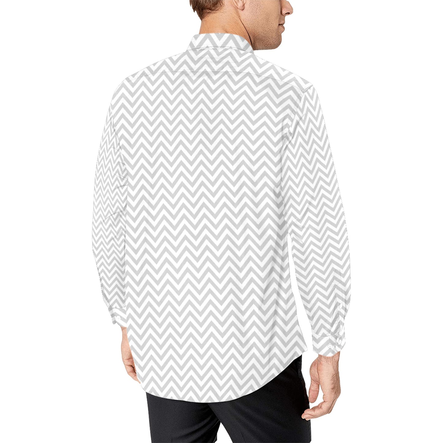 Chevron Print Design LKS401 Men's Long Sleeve Dress Shirt