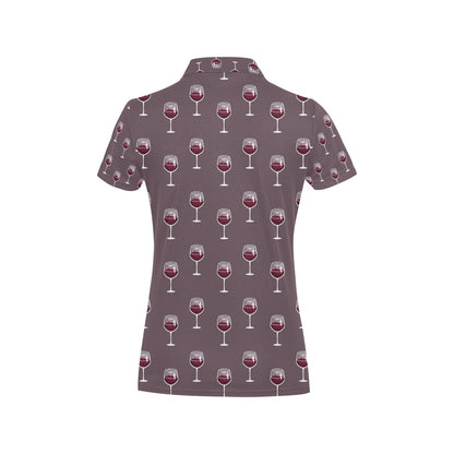 Wine Glass Pattern Print Design LKS305 Women's Polo Shirt