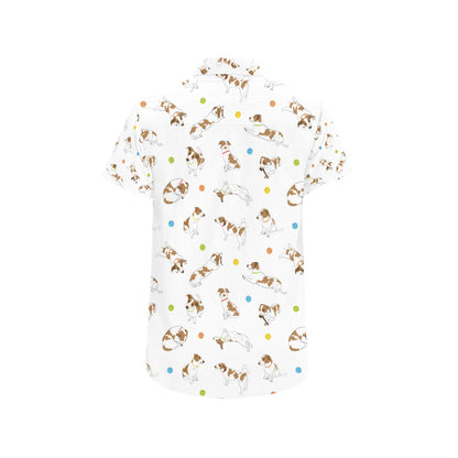 Russell Terriers With Balls Print Design LKS307 Men Short Sleeve Button Up Shirt