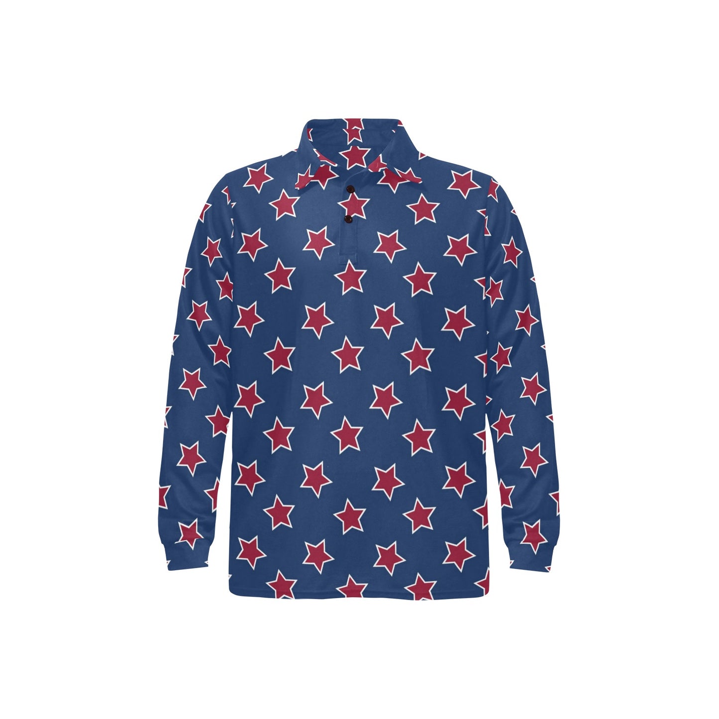 Star Red Blue Print Design LKS301 Long Sleeve Polo Shirt For Men's