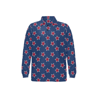 Star Red Blue Print Design LKS301 Long Sleeve Polo Shirt For Men's