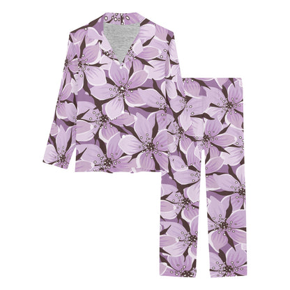 Lilac Pattern Print Design 01 Women's Long Pajama Set