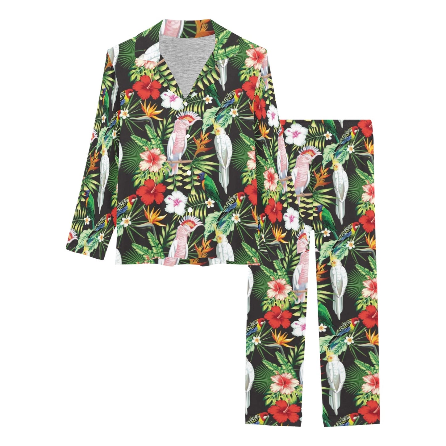 Tropical Flower Pattern Print Design TF03 Women's Long Pajama Set