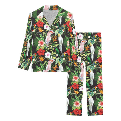 Tropical Flower Pattern Print Design TF03 Women's Long Pajama Set