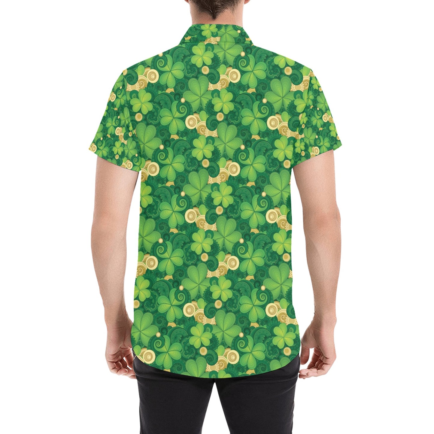 Shamrock Print Design LKS301 Men Short Sleeve Button Up Shirt