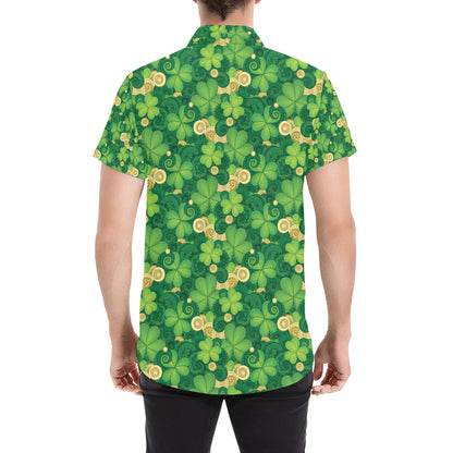 Shamrock Print Design LKS301 Men Short Sleeve Button Up Shirt
