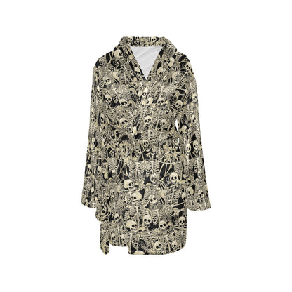 Skeleton Design Print Women's Fleece Robe